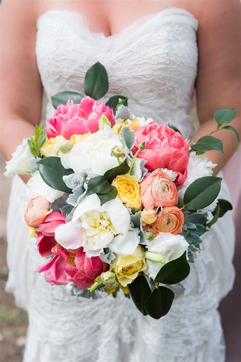 Pink, Yellow, White Peony Bridal Bouquet