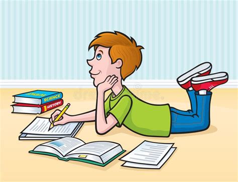 Kid Doing Homework On The Floor Stock Illustration - Illustration of ...