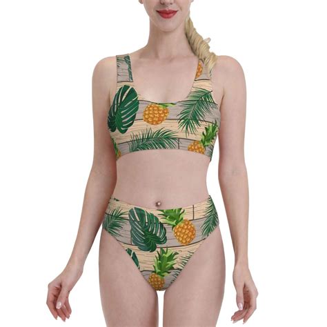 Daiia Pineapples Palm Leaves Women S Bikini Swimsuit Two Piece Swimsuit