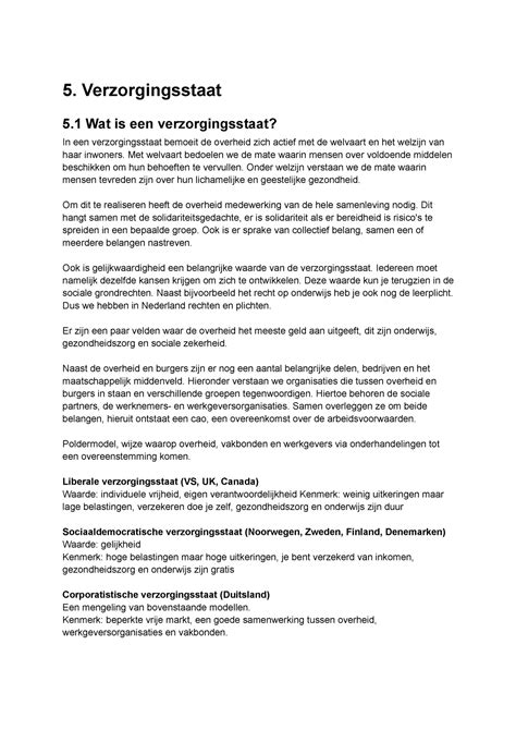 Samenvatting Maatschappijleer 5 Verzorgingsstaat 5 Wat Is Een