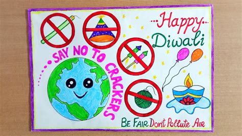 How To Make Say No To Crackers Poster For Diwali Easy Diwali Drawing