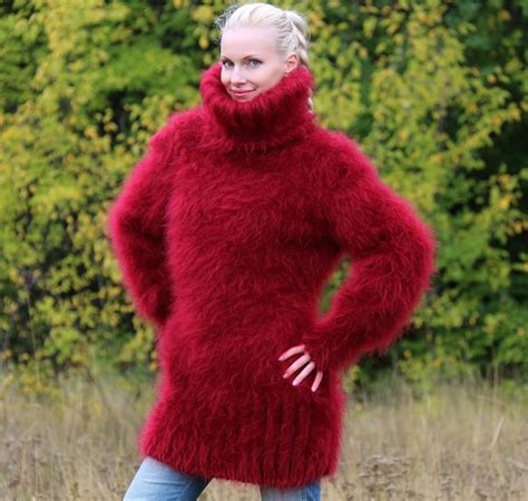 Thick Fuzzy Mohair Sweater Dress Hand Knitted Turtleneck Fuzzy Etsy