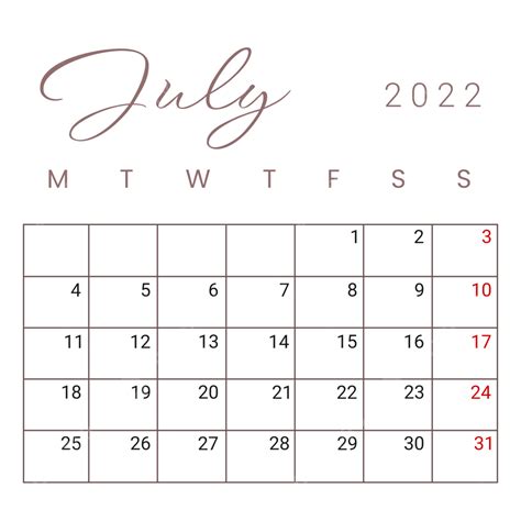 July Calendar Vector Design Images Simple July 2022 Calendar With