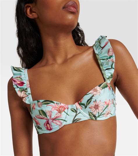 Kiwi Floral Ruffled Bikini Top In Blue Agua By Agua Bendita Mytheresa