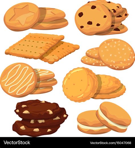 Different Cookies In Cartoon Style Icons Vector Image