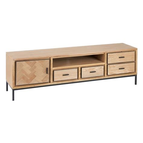 Mueble TV De Espiga De Madera De Fresno Y Metal En Natural 180 X 44 5