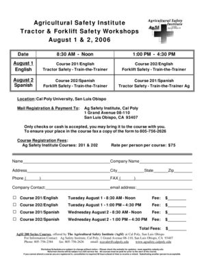 Fillable Online Agsafety Calpoly August 06 Flier Agriculture Safety