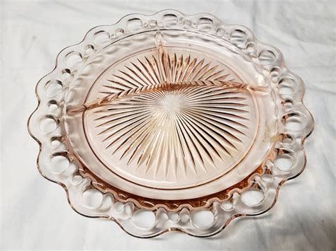 Pink Old Colony Lace Edge Depression Glass Grill Plate Etsy