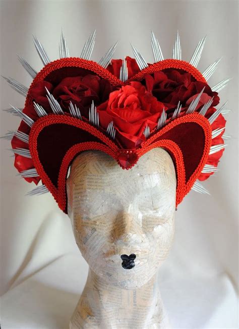 Queen Of Hearts Costume Headdress W Roses Valentine Red Heart Halo