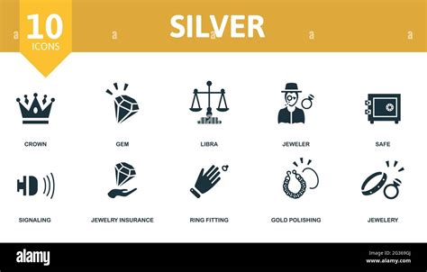 Silver Icon Set Contains Editable Icons Jewelery Theme Such As Crown