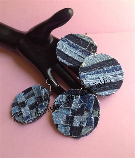 Denim Earrings Jean Earrings Handmade Ooak Patchwork Denim Etsy