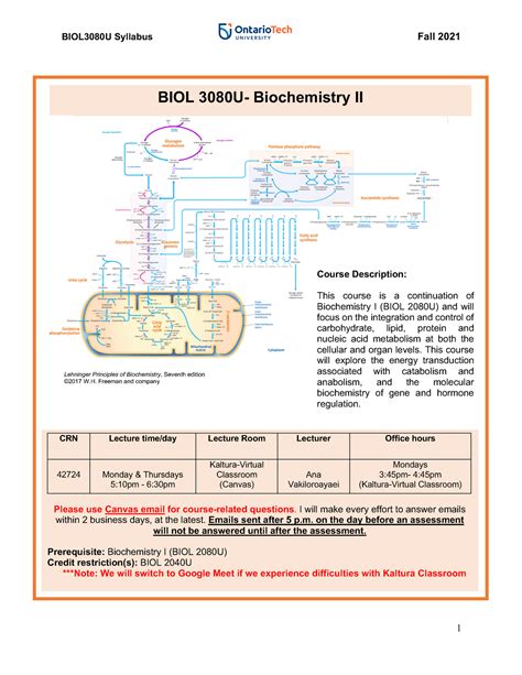 BIOL 3080U Fall 2021 Course Syllabus 1 BIOL 3660U Ontario Tech