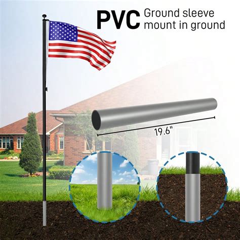 Flag Pole Kit For Outside House In Ground 20FT Sectional Aluminum