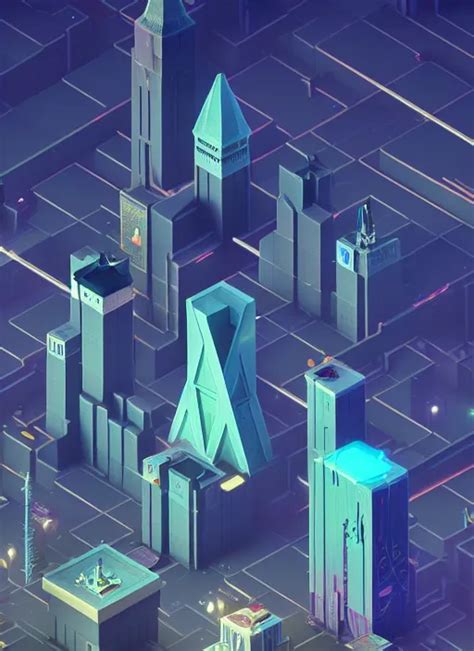 A Low Poly Isometric Render Of A Cyberpunk Night City Stable Diffusion