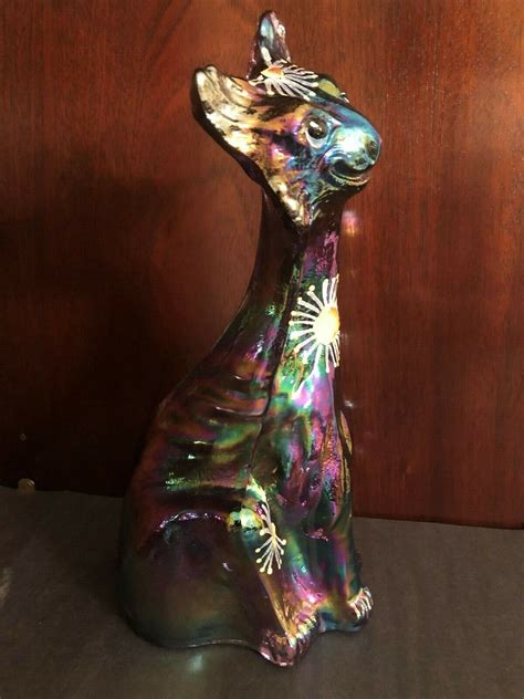 Vintage Fenton Hand Painted Carnival Glass Cat Figurine Artist Signed C Smith Ebay