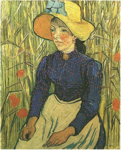 Young Peasant Woman With Straw Hat Sitting In The Wheat By Vincent Van