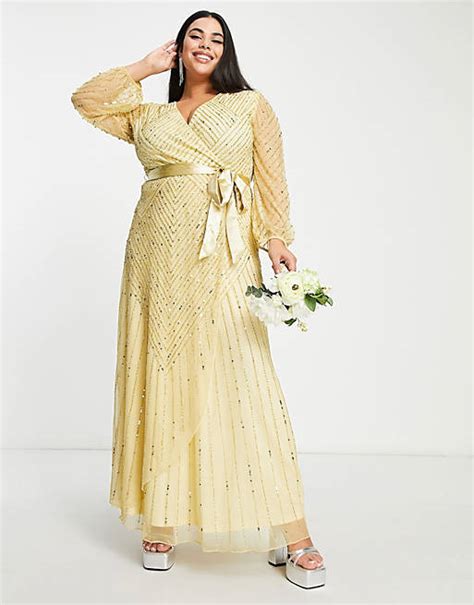 Frock And Frill Plus Wrap Maxi Dress In Gold Gold Asos