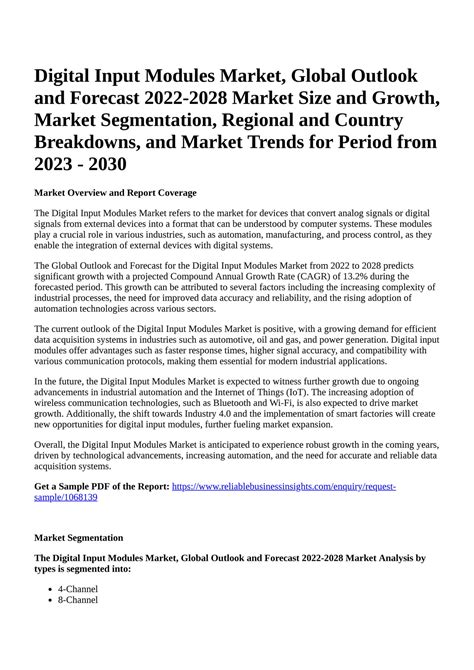 Reportprime Digital Input Modules Market Global Outlook And Forecast