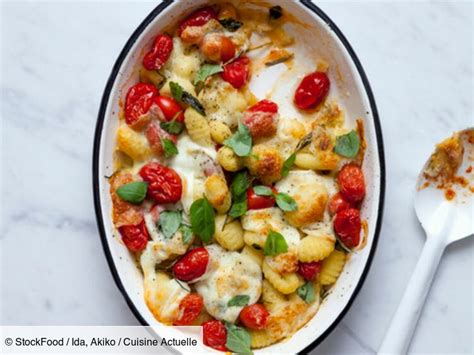 Gratin de gnocchis à la tomate et mozzarella recette sur Cuisine Actuelle