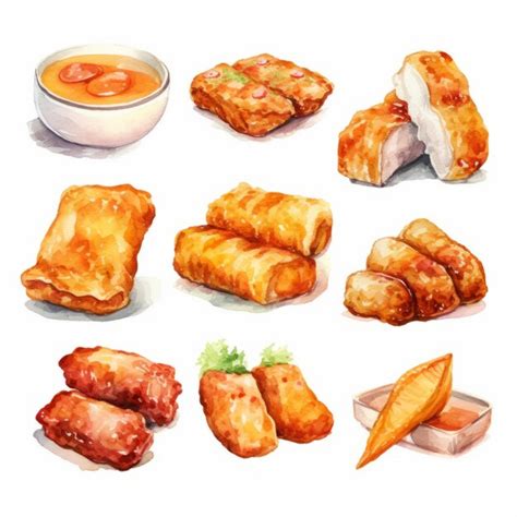 Premium Ai Image Chicken Wings Watercolor Set Hyper Realistic