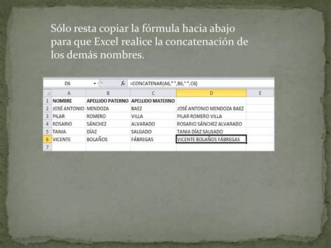 La función concatenar en excel PPT