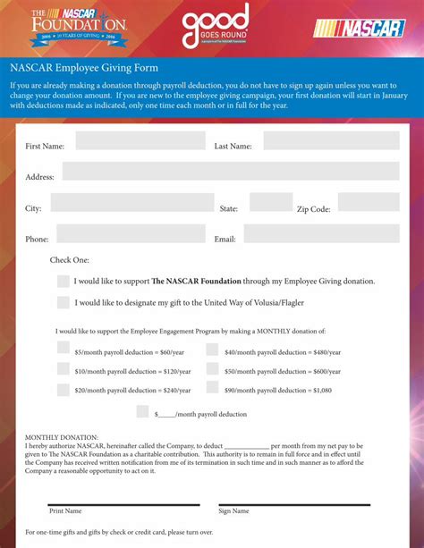 Pdf Nascar Employee Giving Form Dokumentips
