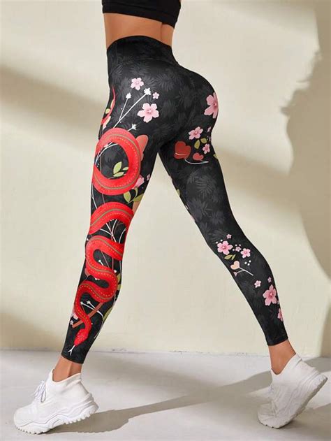 Floral Print Wideband Waist Sports Leggings Shein Usa