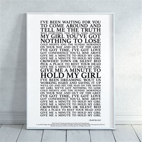 Hold My Girl Song Lyrics Print Official Licensed Print Poster Unframed