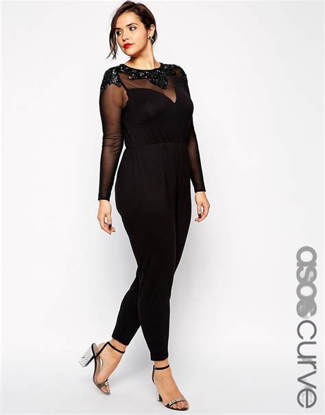 Asos Curve Exclusive Jumpsuit With Jet Bead Embellishment At Asos