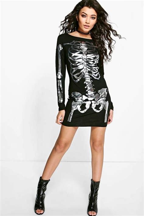 Boohoo Maisy Halloween Skeleton Bodycon Dress Skeleton Bodycon Dress