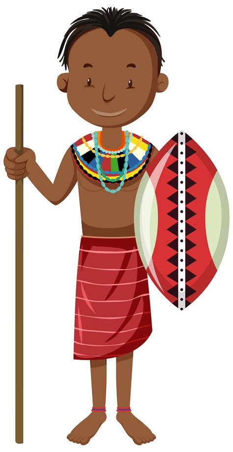 Ethnic People Of African Tribes In Traditional Clothing Cartoon