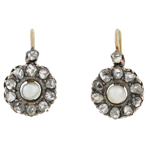 Victorian Antique Pearl And Diamond Cluster Earrings For Sale At