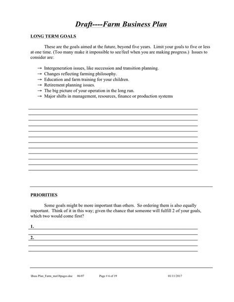 Farm Business Plan Template Free