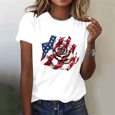 Weiqiqre Women's Clothing American Flag Heart Shirt Women Patriotic T
