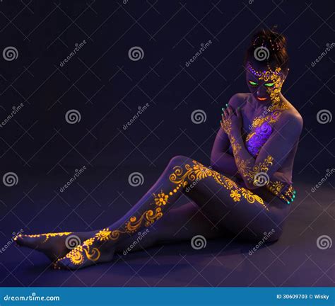 Pretty Naked Girl With Colorful Glowing Makeup Stock Image Image Of Body Model 30609703