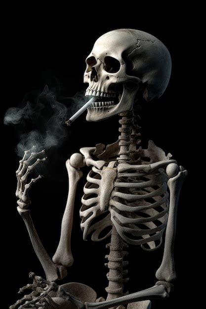 Premium Photo Arafed Skeleton Smoking A Cigarette With A Black