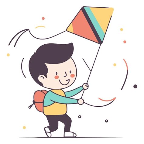 Premium Vector Cute Little Boy Flying A Kite Vector Flat Illustration