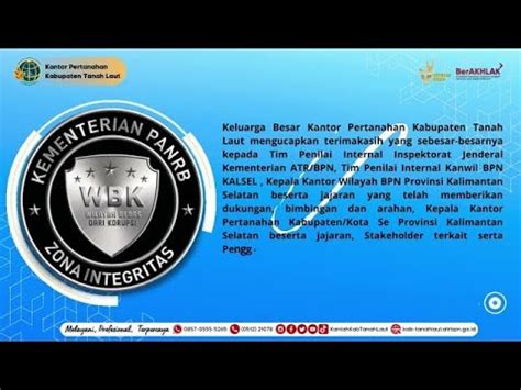 Ucapan Terimakasih Atas Peraihan Wbk Kantor Pertanahan Kabupaten Tanah