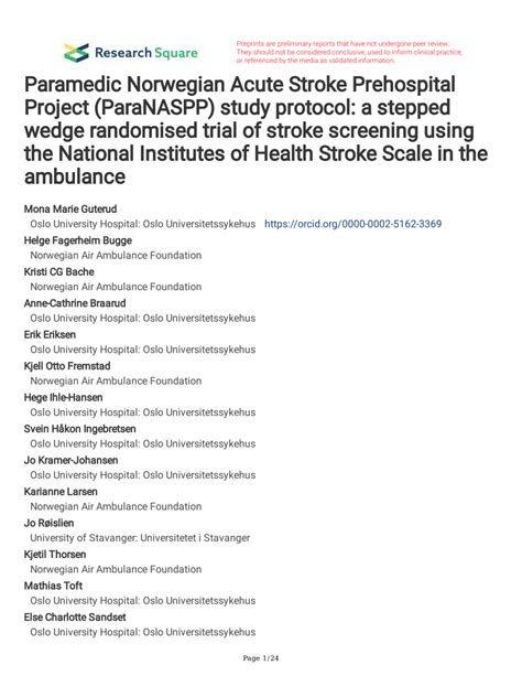 Pdf Paramedic Norwegian Acute Stroke Prehospital Project Paranaspp