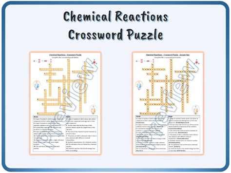 Chemical Reactions Crossword Puzzle Worksheet Activity Printable