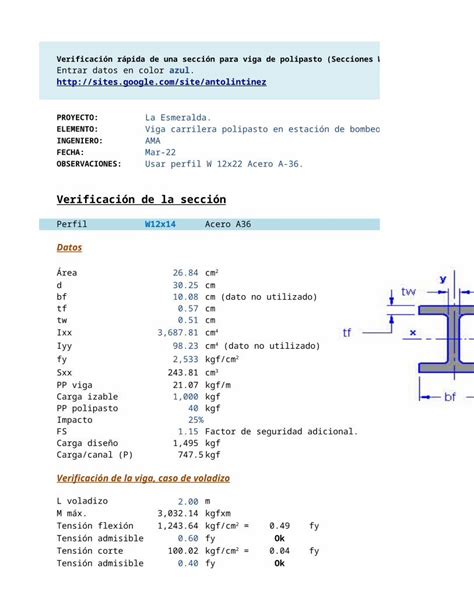 XLSX Viga Polipasto Verificacion DOKUMEN TIPS