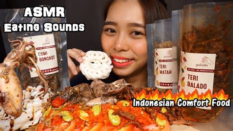 ASMR Nasi Lauk Pedas Cumi Bongkot Teri Matah Pete Balado Eating