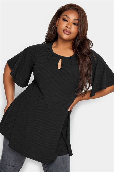 Yours Plus Size Black Keyhole Peplum Top Yours Clothing