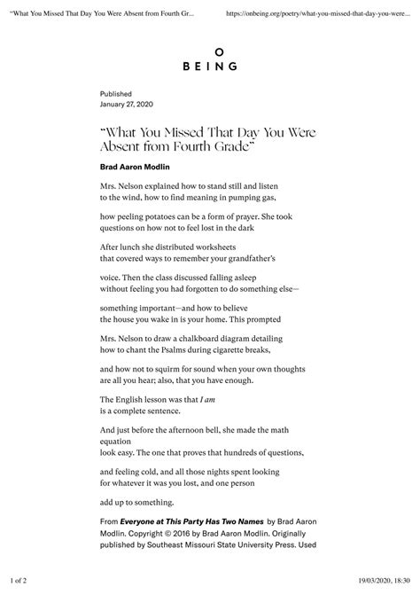 Poem- What you missed that day you were absent from fourth grade