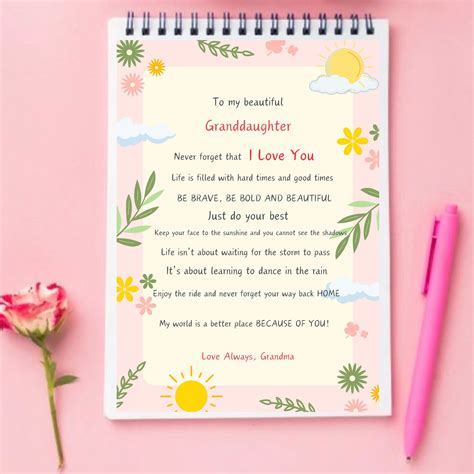 Granddaughter Poem Birthday Card to My Granddaughter Card Print Granddaughter Graduation Poem ...