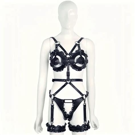 Women Sexy Leather Lingerie With Lace Diamond Hollow Temptation Racy Underwear For Fetish BDSM