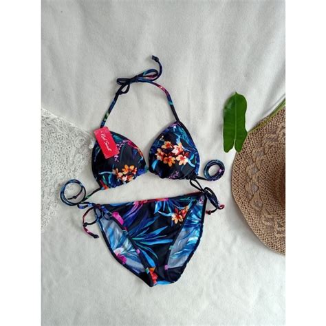 Jual Bikini Pantai Segitiga With Foam Bk R Xo Bunga Biru Hijau