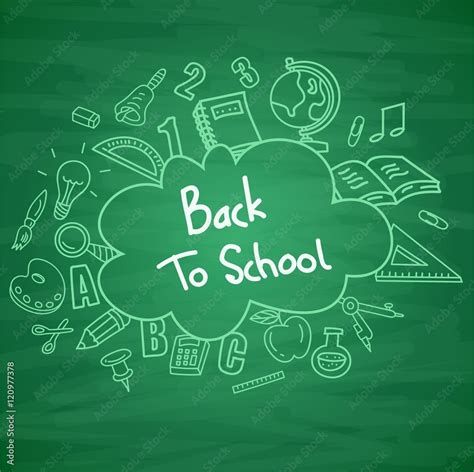 Green blackboard background with drawings Stock Vector | Adobe Stock