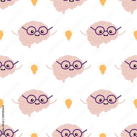 Vector seamless pattern background with cute cartoon style brain ...