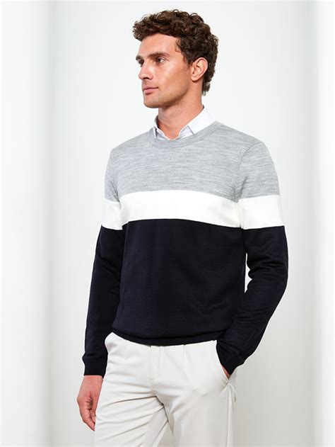 Crew Neck Long Sleeve Color Block Men S Knitwear Sweater W2FO57Z8 SP7